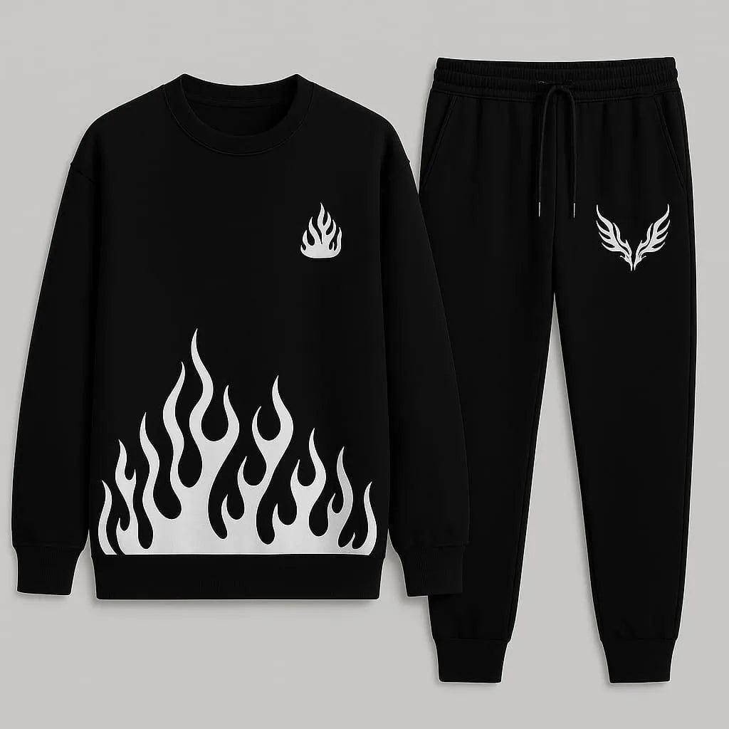 2 Pcs Men's Fleece Printed Sweatshirt Track Suit