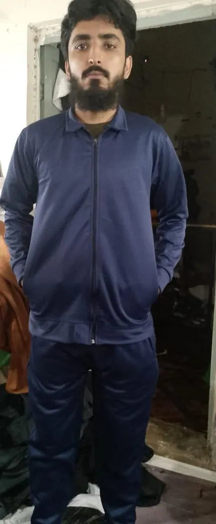 blue coler Fleece Plain Zipper Track Suit