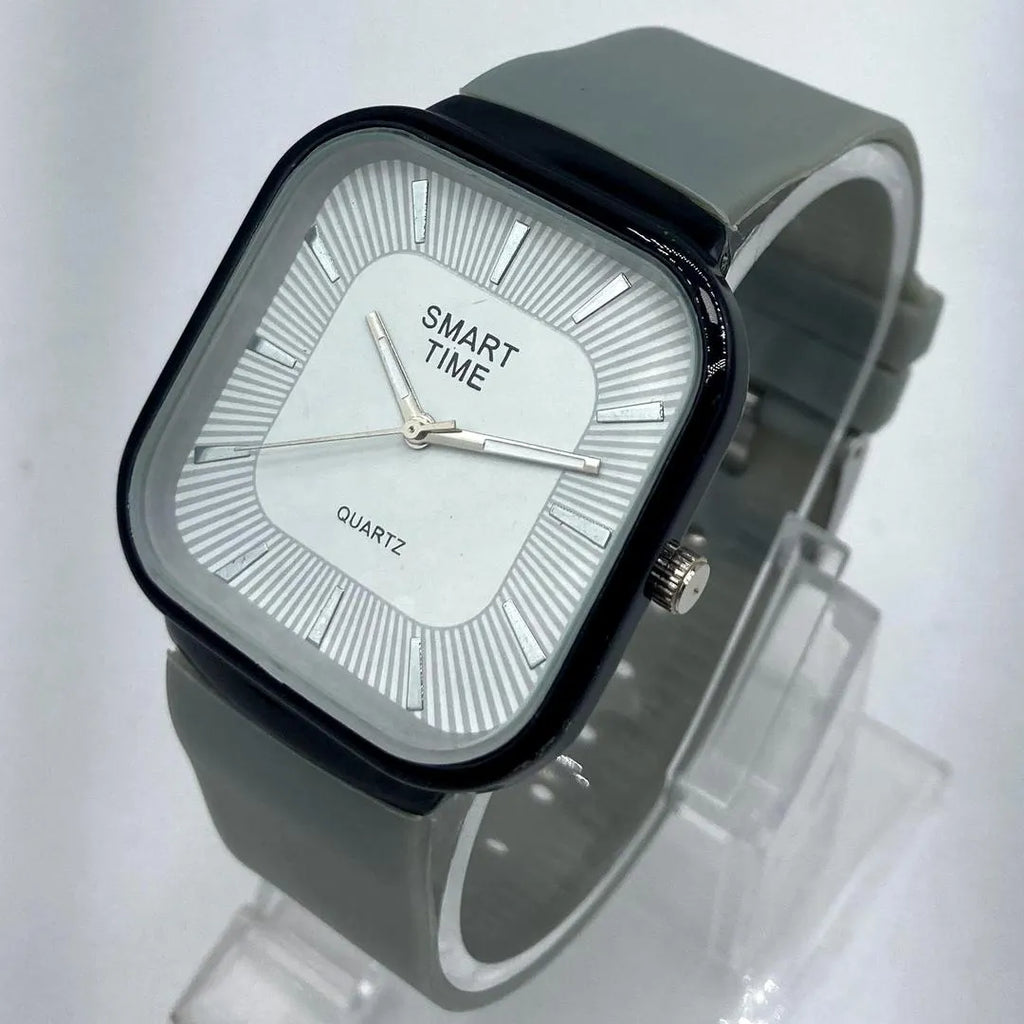 Unisex Movement: SMART TIME Stylish Square Dial Quartz Watch for Men/Women - Grey Silicone Strap : Colours Black Grey