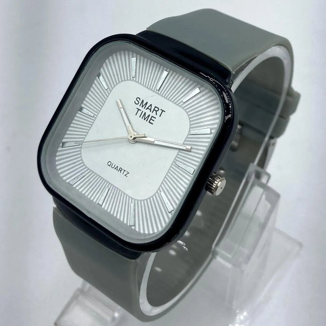 Unisex Movement: SMART TIME Stylish Square Dial Quartz Watch for Men/Women - Grey Silicone Strap : Colours Black Grey