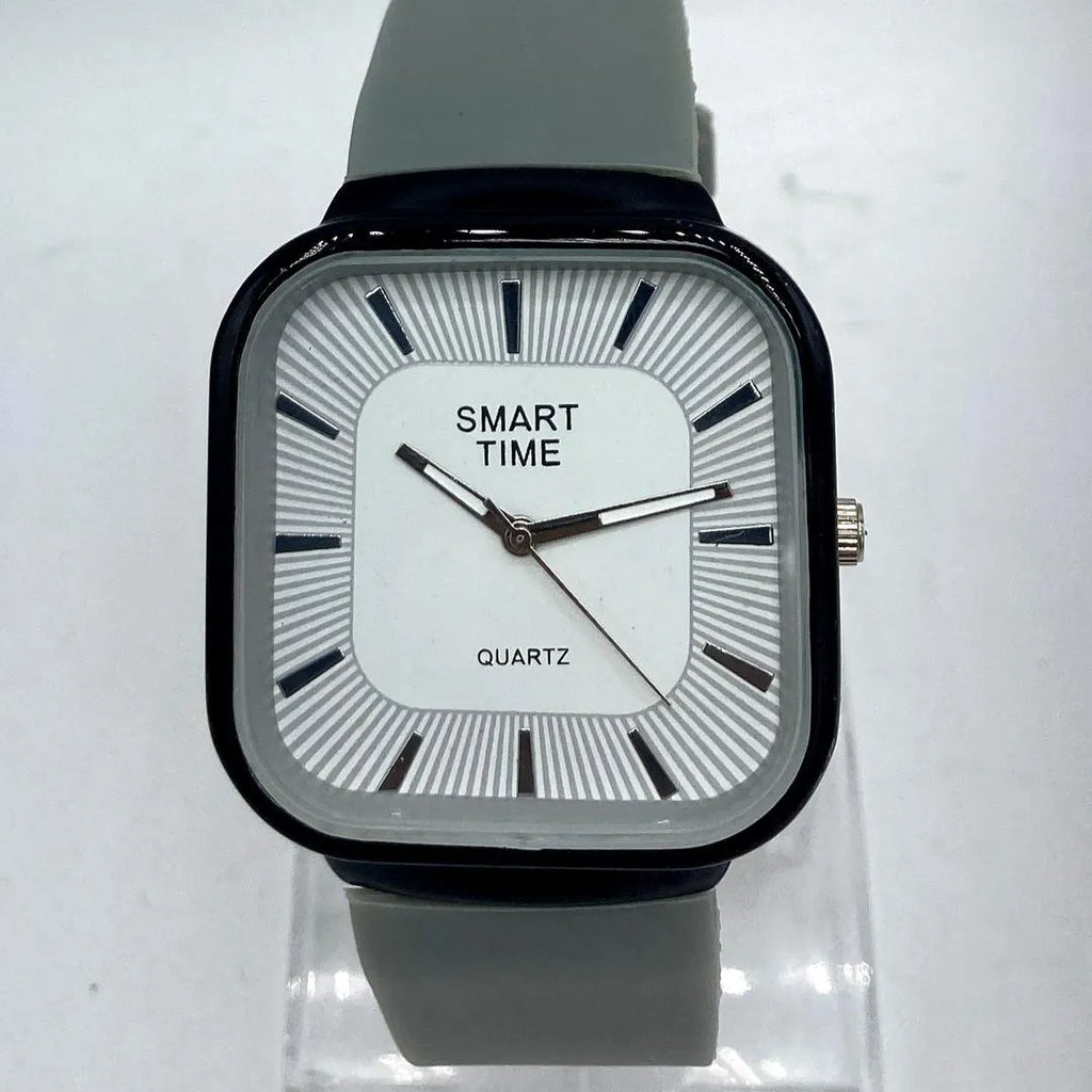 Unisex Movement: SMART TIME Stylish Square Dial Quartz Watch for Men/Women - Grey Silicone Strap : Colours Black Grey