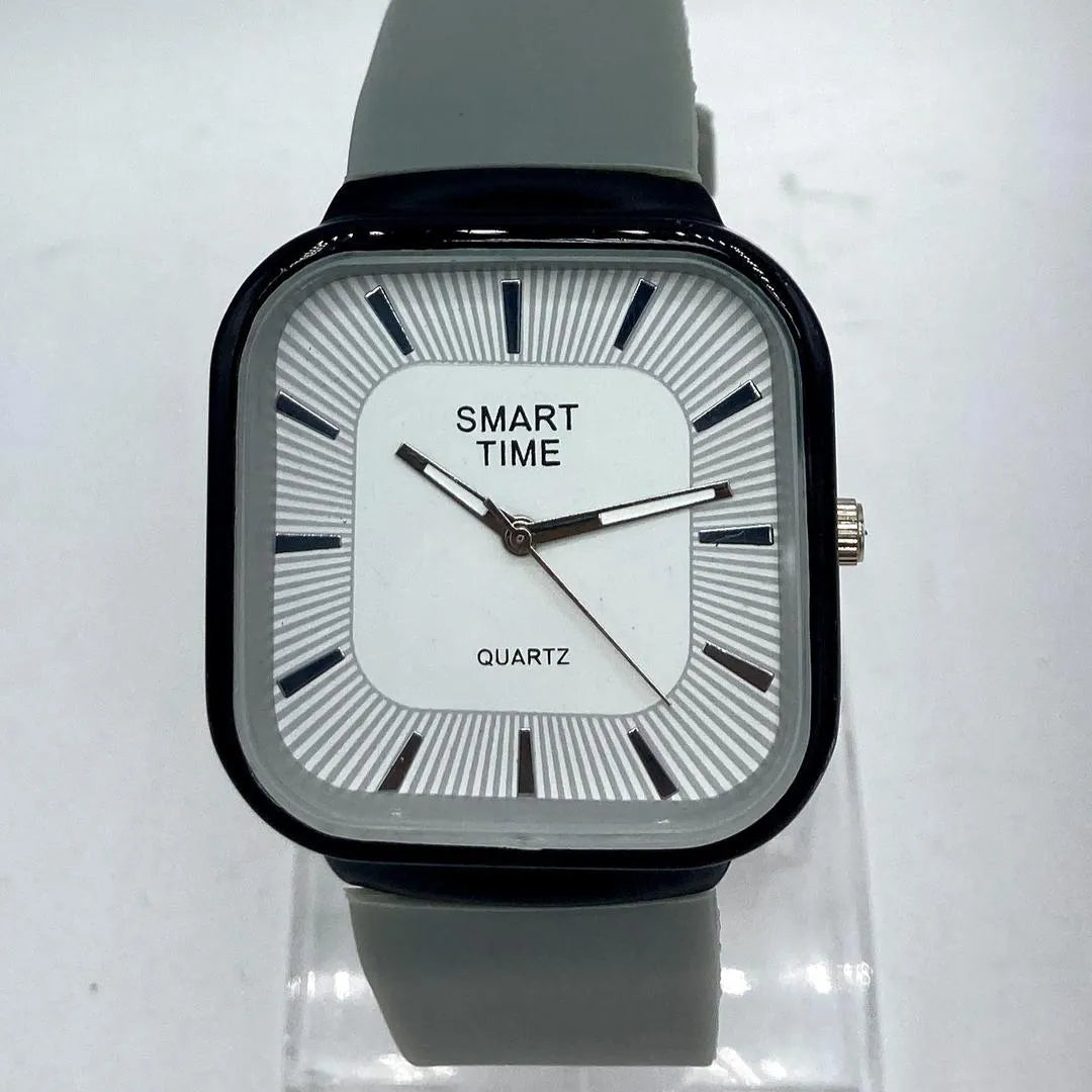 Unisex Movement: SMART TIME Stylish Square Dial Quartz Watch for Men/Women - Grey Silicone Strap : Colours Black Grey