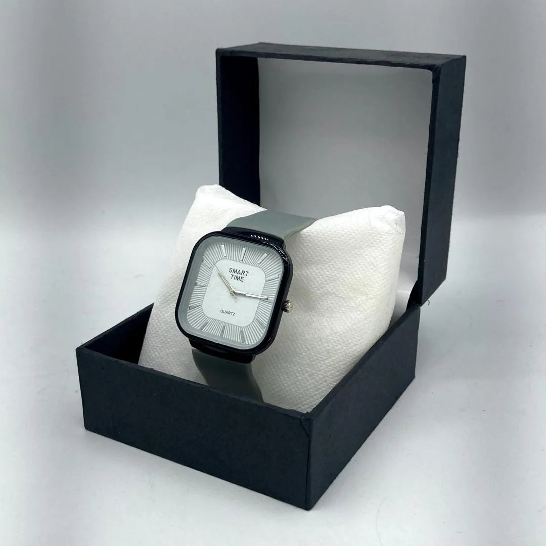 Unisex Movement: SMART TIME Stylish Square Dial Quartz Watch for Men/Women - Grey Silicone Strap : Colours Black Grey